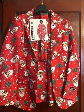 Suitmeister Red Novelty Santa Print Blazer - Men